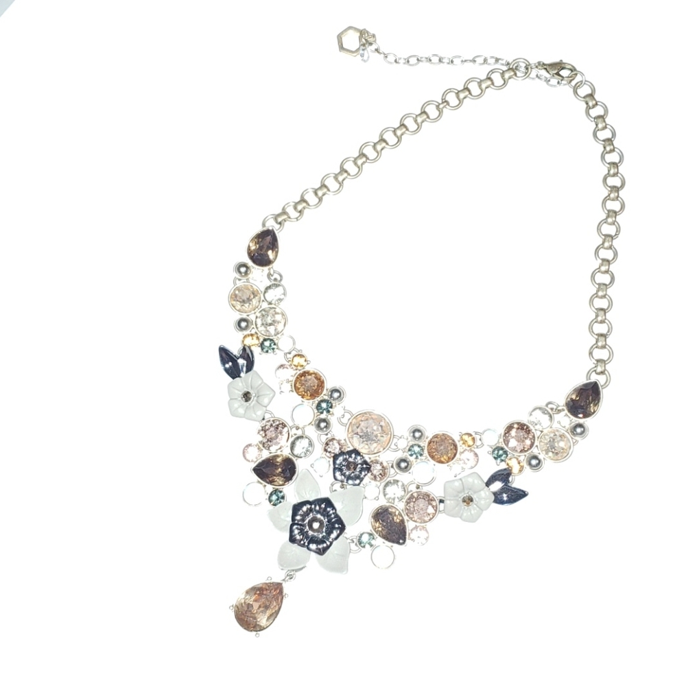Flower and Faceted Stone statement necklace